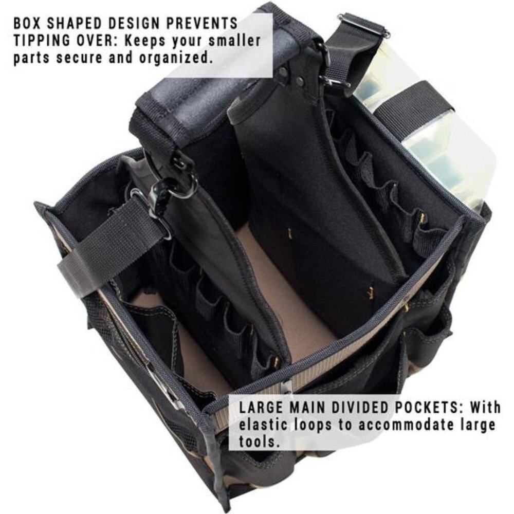 Electrical and Maintenance Tool Carrier, 22 Pocket , Black , 11" x 10" x 19"h